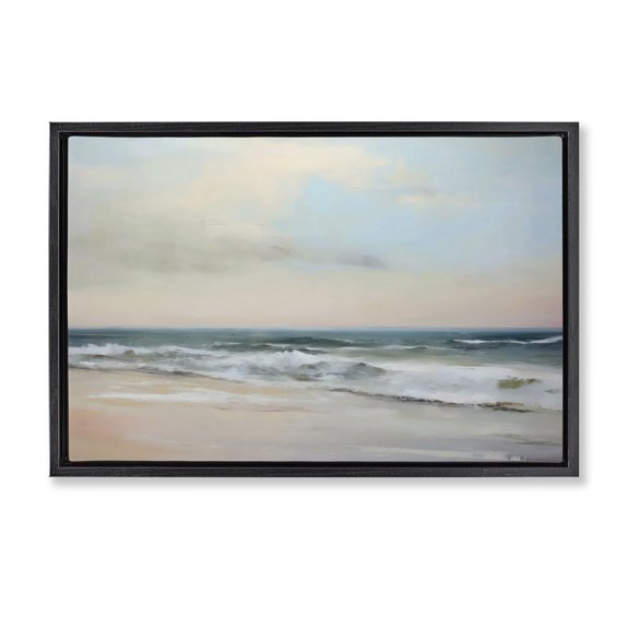 Stupell Industries Sandy Shore in Neutrals Landscape & Nature Painting Black Floater Framed Canvas Art Print Wall Art, 25 x 17