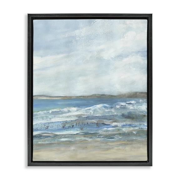 Stupell Industries Sandy Surf Beach Landscape & Nature Painting Black Floater Framed Canvas Art Print Wall Art, 17 x 21