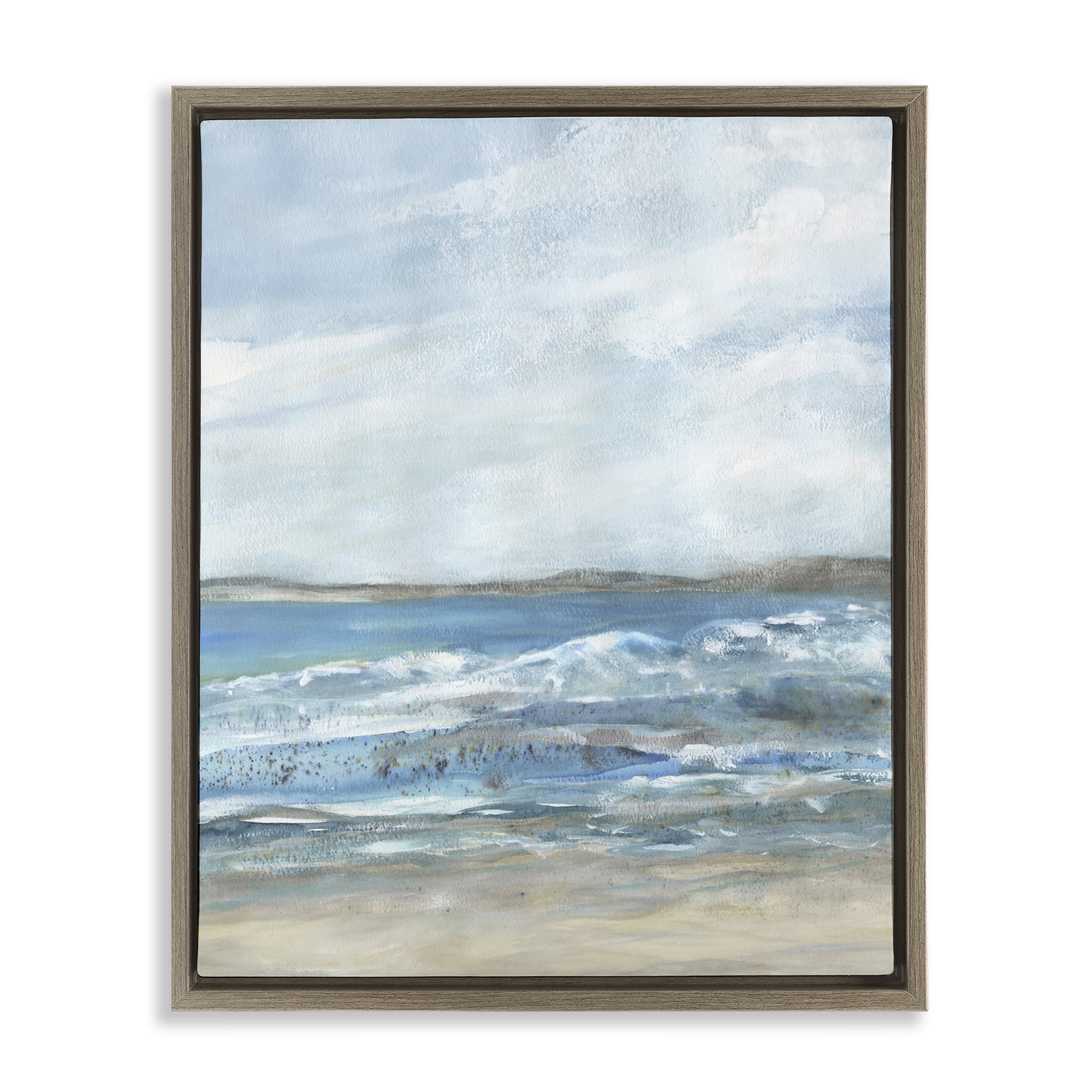 Stupell Industries Sandy Surf Beach Landscape & Nature Painting Brown Floater Framed Canvas Art Print Wall Art, 17 x 21