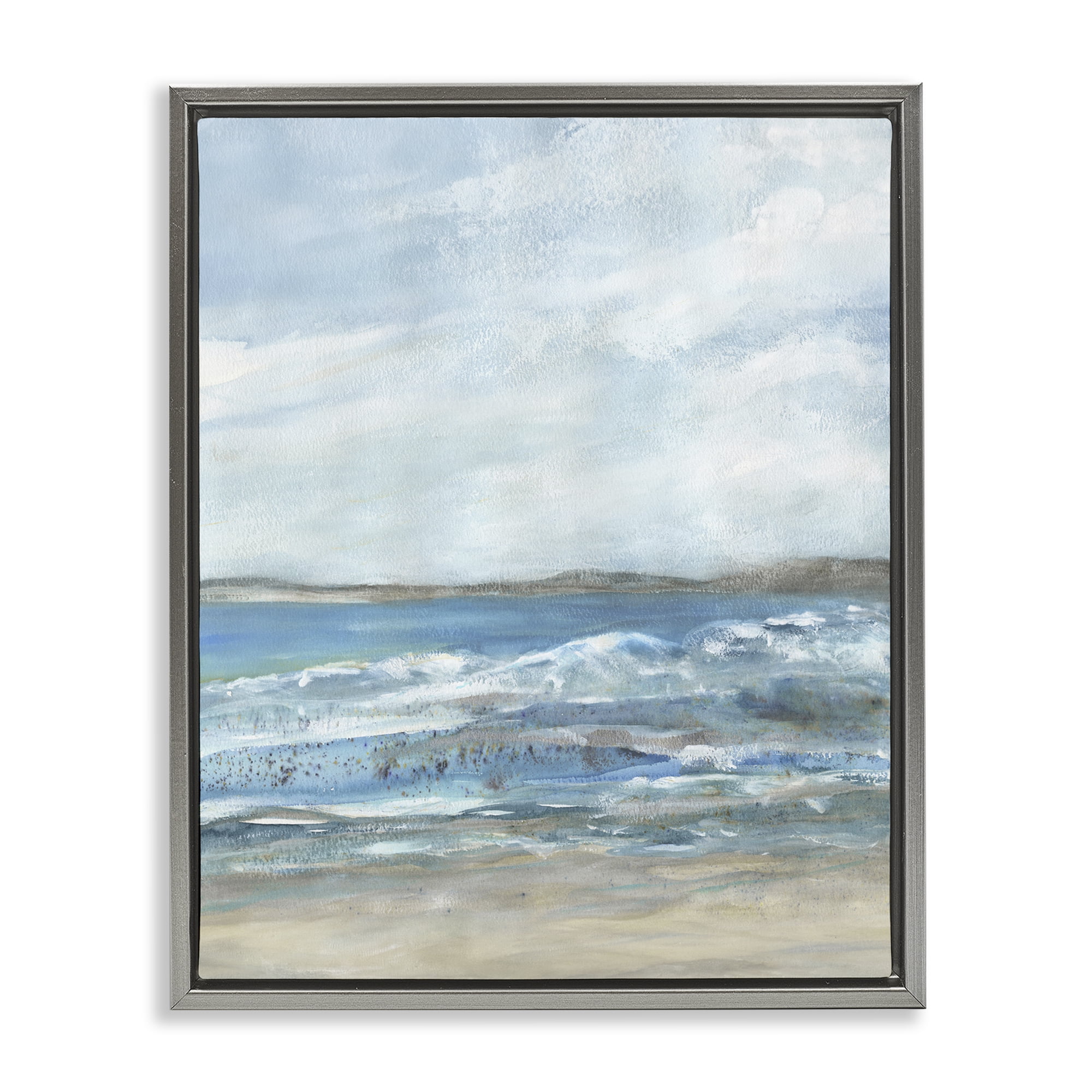 Stupell Industries Sandy Surf Beach Landscape & Nature Painting Gray Floater Framed Canvas Art Print Wall Art, 25 x 31