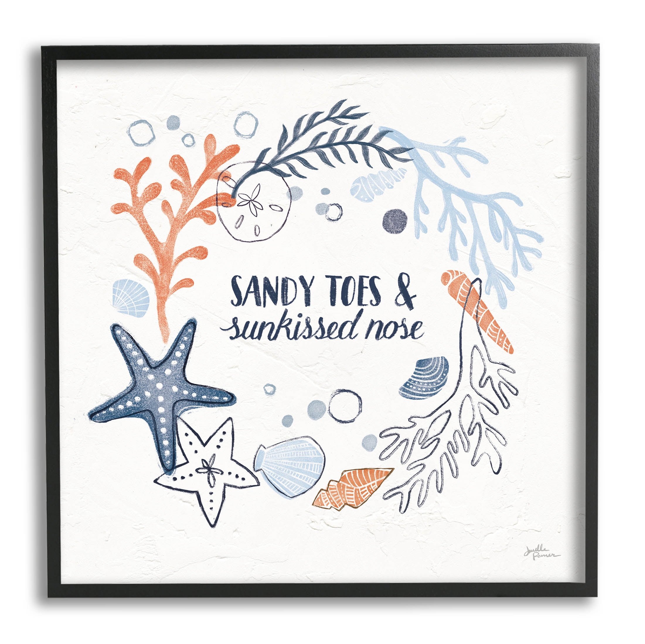 Stupell Industries Sandy Toes Sunkissed Nose Phrase Graphic Art Black Framed Art Print Wall Art, Design by Janelle Penner