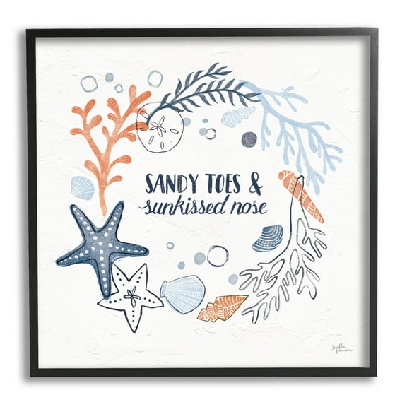Stupell Industries Sandy Toes Sunkissed Nose Phrase Graphic Art Black Framed Art Print Wall Art, Design by Janelle Penner