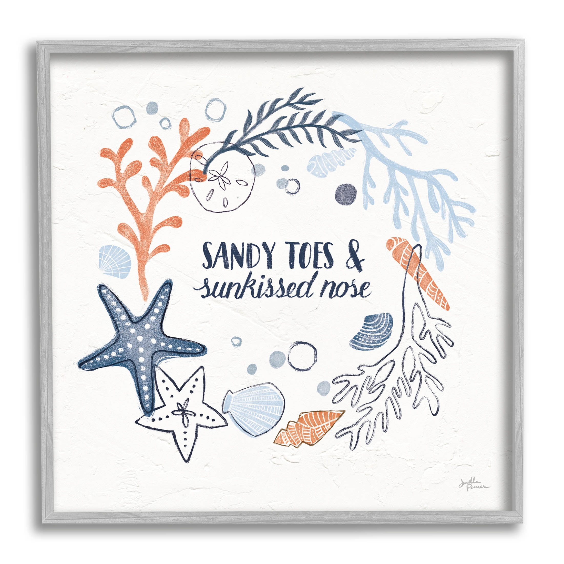 Stupell Industries Sandy Toes Sunkissed Nose Phrase Graphic Art Gray Framed Art Print Wall Art, Design by Janelle Penner