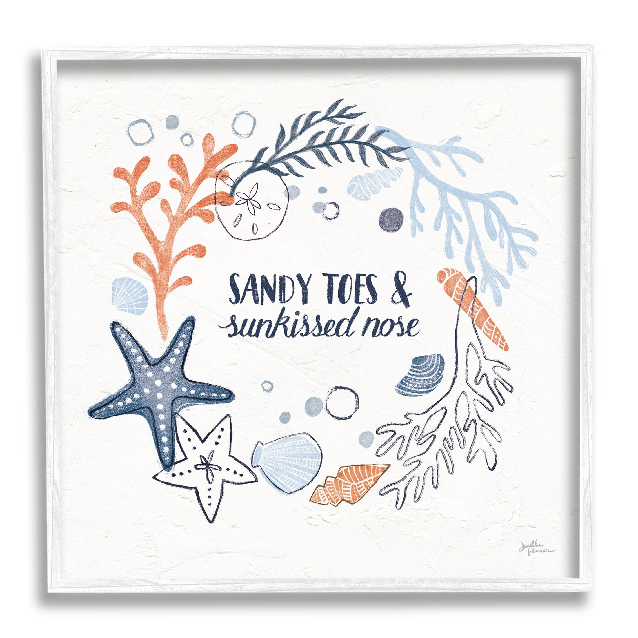 Stupell Industries Sandy Toes Sunkissed Nose Phrase Graphic Art White Framed Art Print Wall Art, Design by Janelle Penner