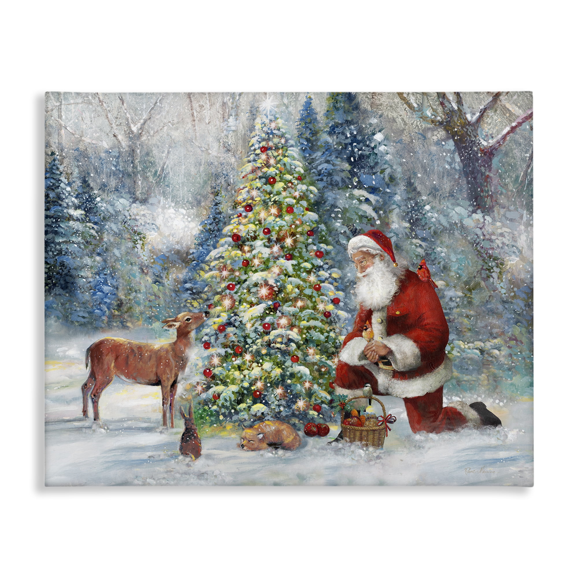 Stupell Industries Santa & Baby Deer Holiday Painting Gallery Wrapped Canvas Art Prints Wall Art, 30 x 24