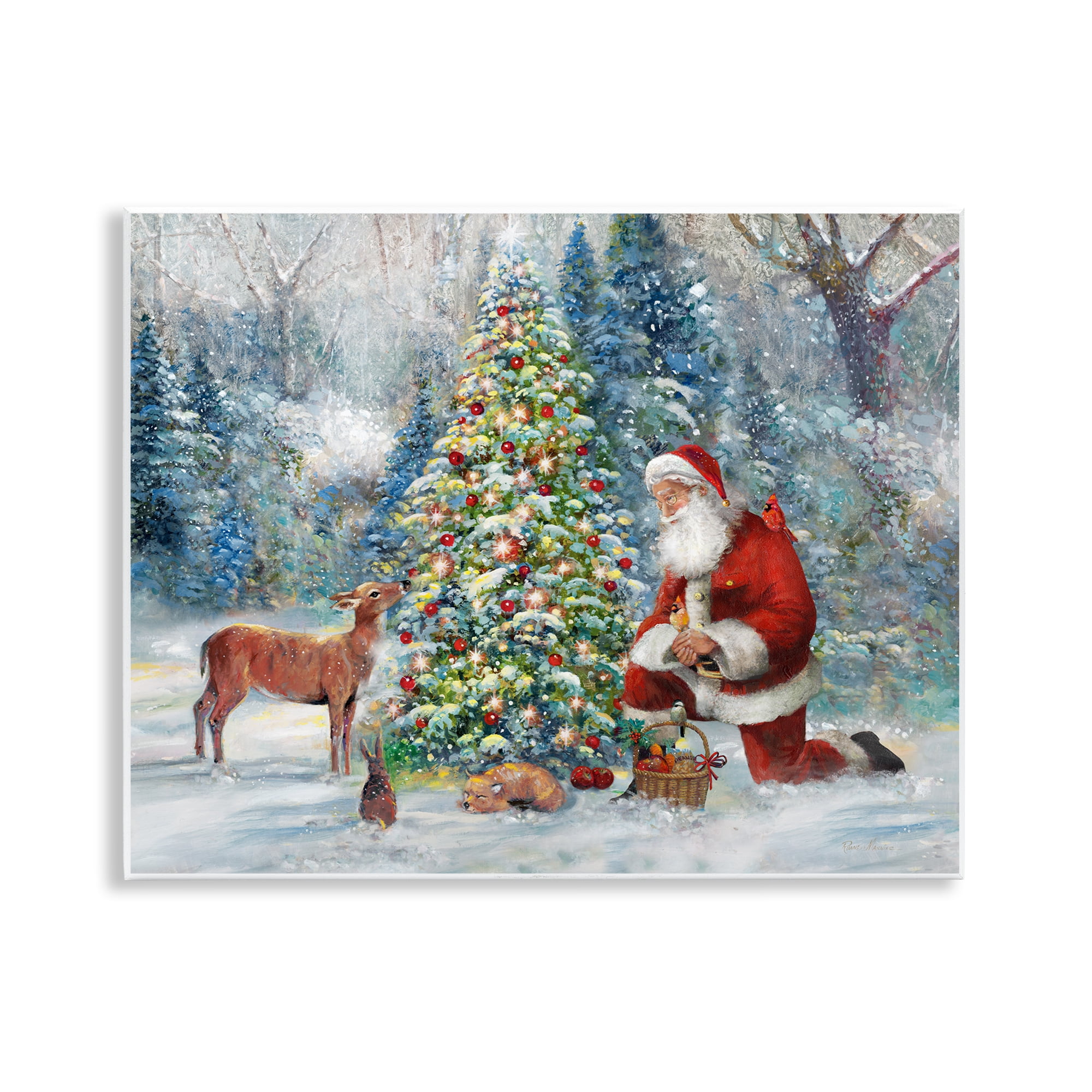 Stupell Industries Santa & Baby Deer Holiday Painting Unframed Art Prints Wall Art, 14 x 11