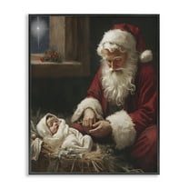 Santa Believes with Baby Jesus Black Framed Giclee Art, 11 x 14, Made In USA