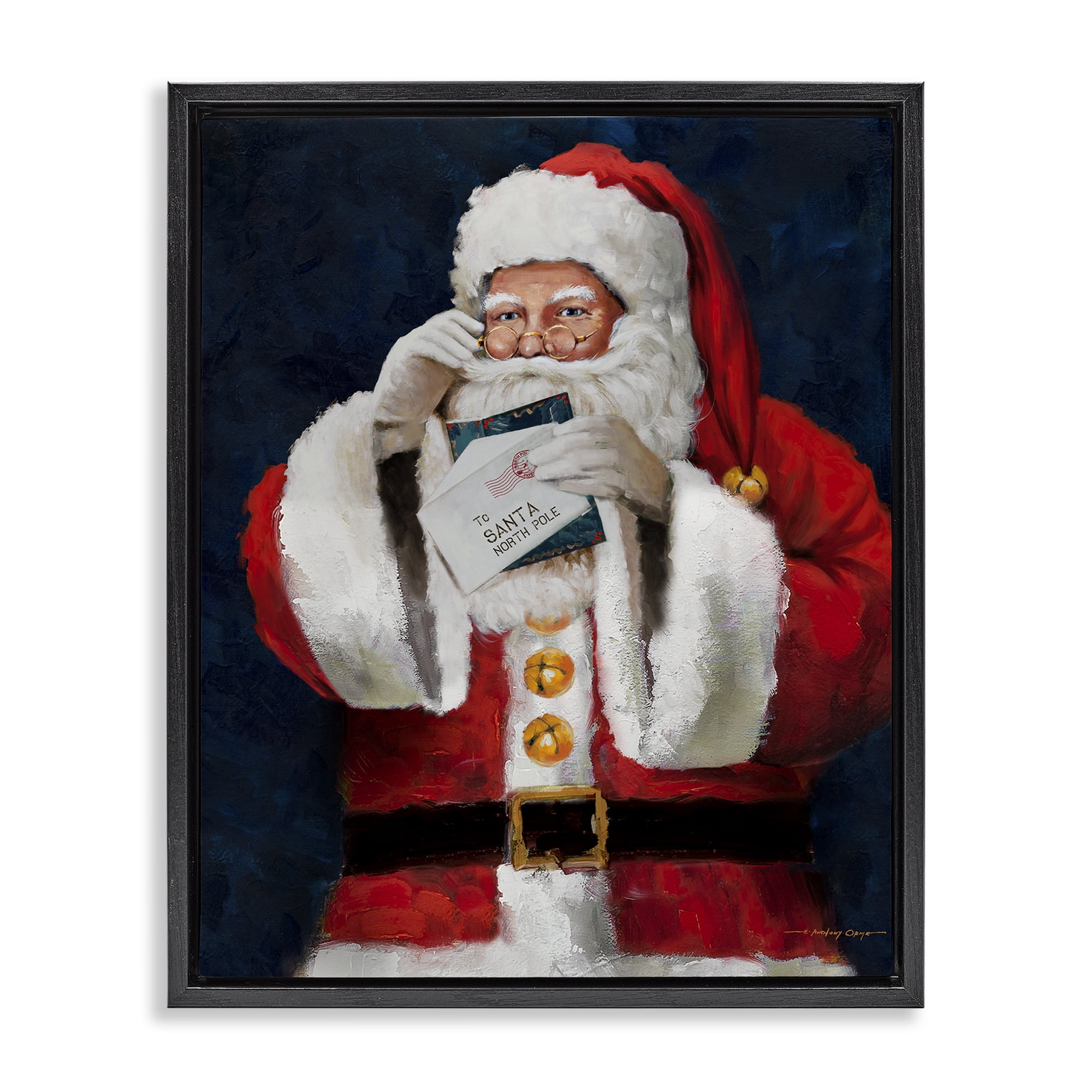 Stupell Industries Santa & Christmas Mail Holiday Painting Black Floater Framed Canvas Art Prints Wall Art, 17 x 21
