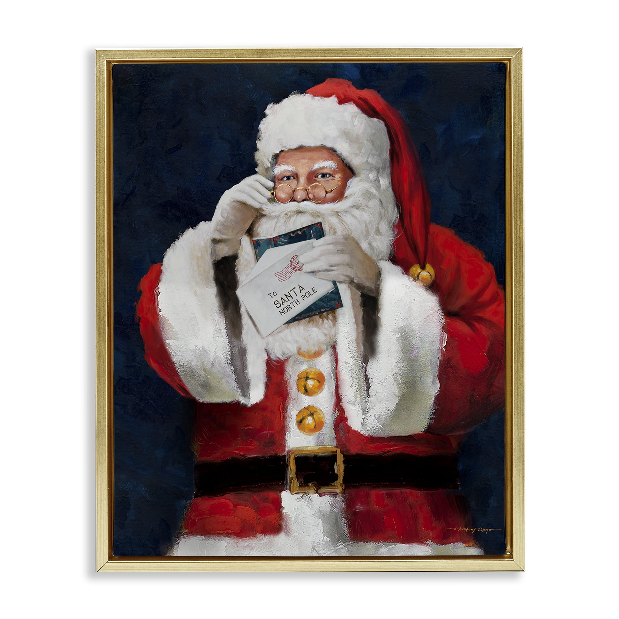 Stupell Industries Santa & Christmas Mail Holiday Painting Gold Floater Framed Canvas Art Prints Wall Art, 17 x 21