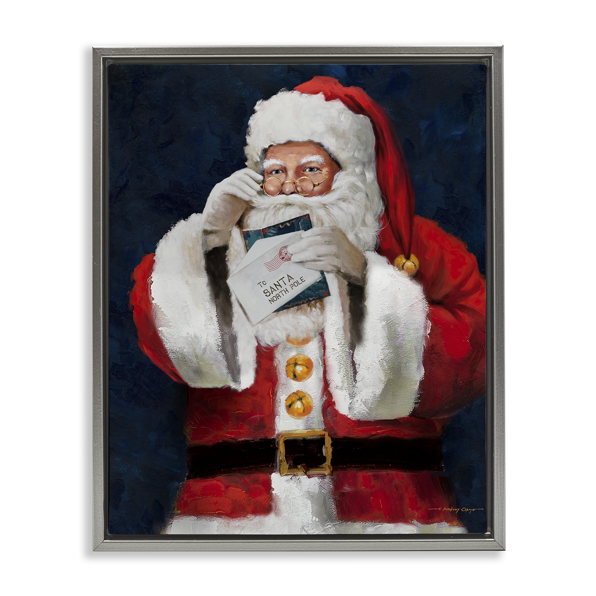Stupell Industries Santa & Christmas Mail Holiday Painting Gray Floater Framed Canvas Art Prints Wall Art, 17 x 21