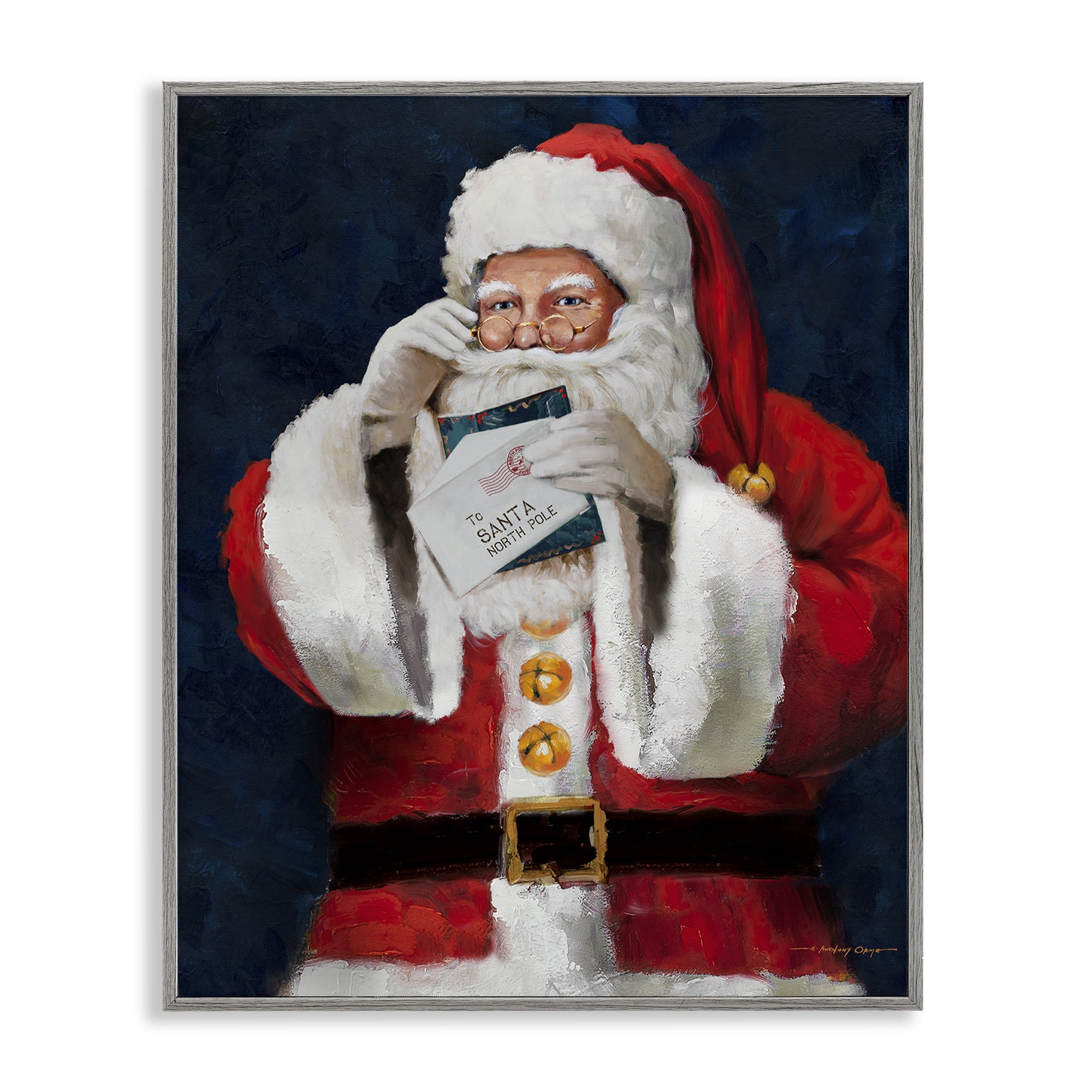 Stupell Industries Santa & Christmas Mail Holiday Painting Gray Framed Art Prints Wall Art, 16 x 20