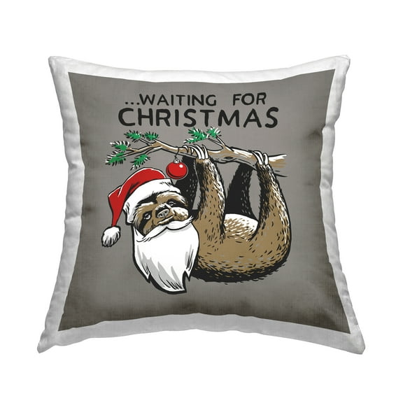 Stupell Industries Santa Christmas Sloth Decorative Printed Throw Pillow, 18 x 18