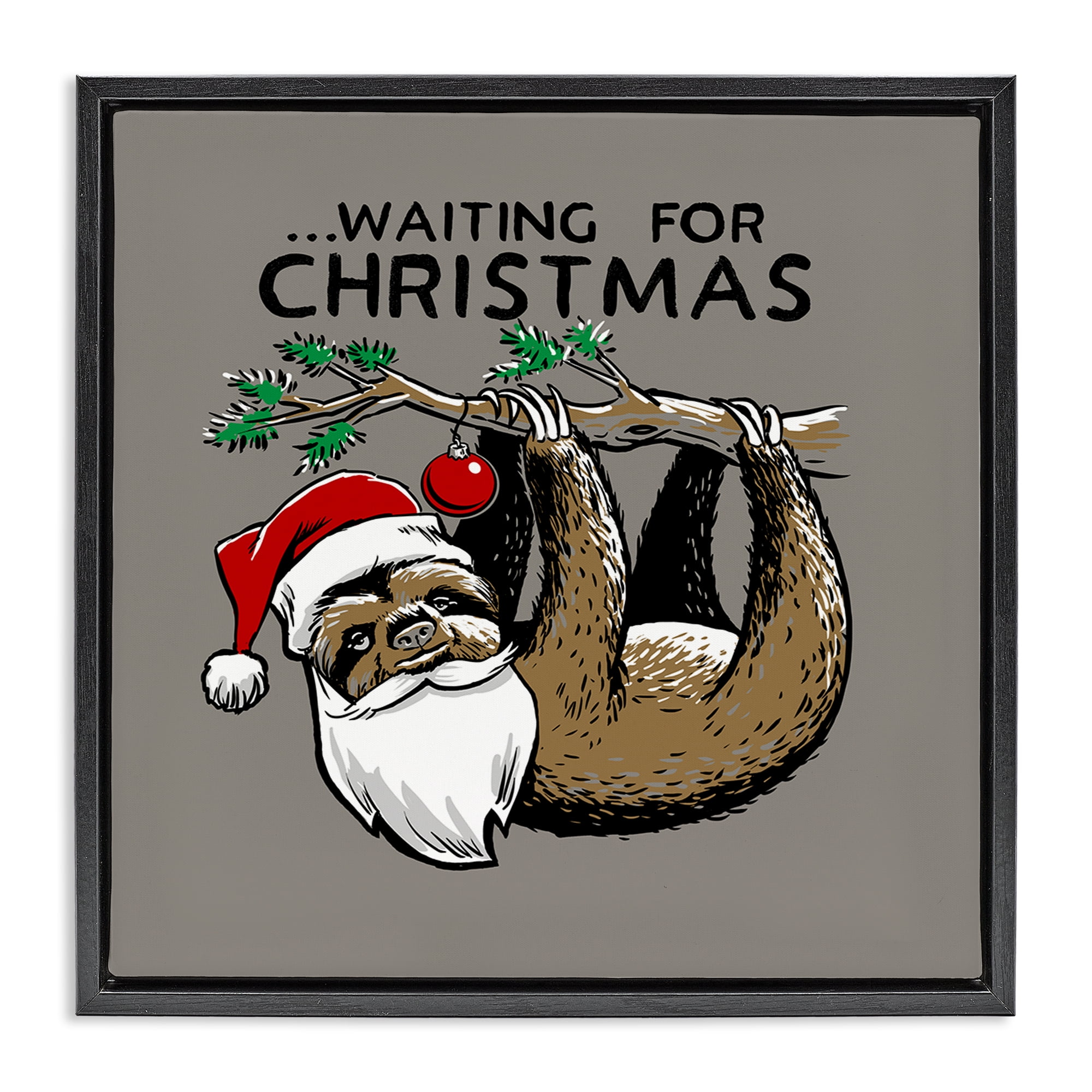Stupell Industries Santa Christmas Sloth Holiday Painting Black Floater Framed Canvas Art Prints Wall Art, 25 x 25