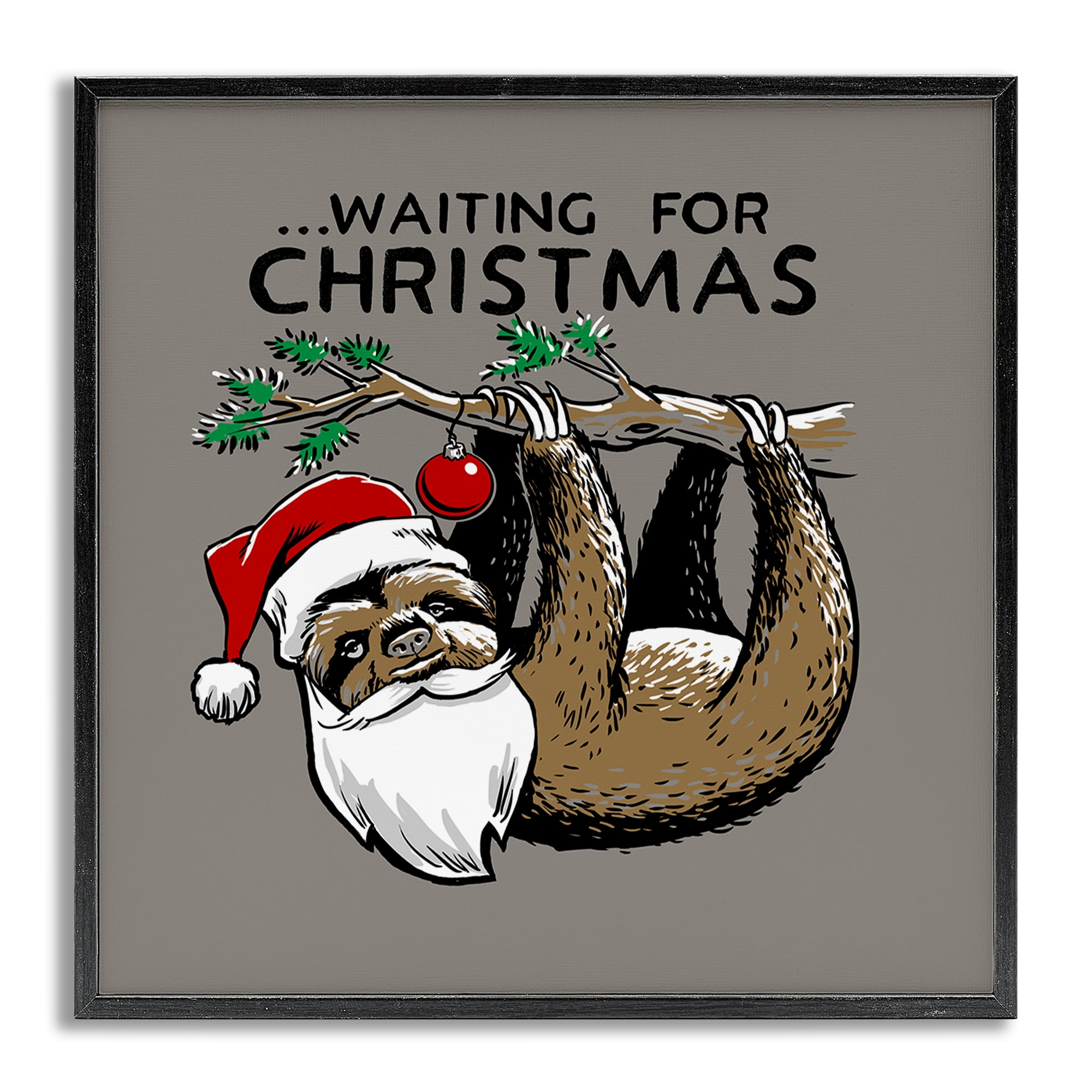 Stupell Industries Santa Christmas Sloth Holiday Painting Gray Framed Art Prints Wall Art, 12 x 12