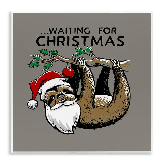 Stupell Industries Santa Christmas Sloth Holiday Painting Unframed Art Prints Wall Art, 12 x 12