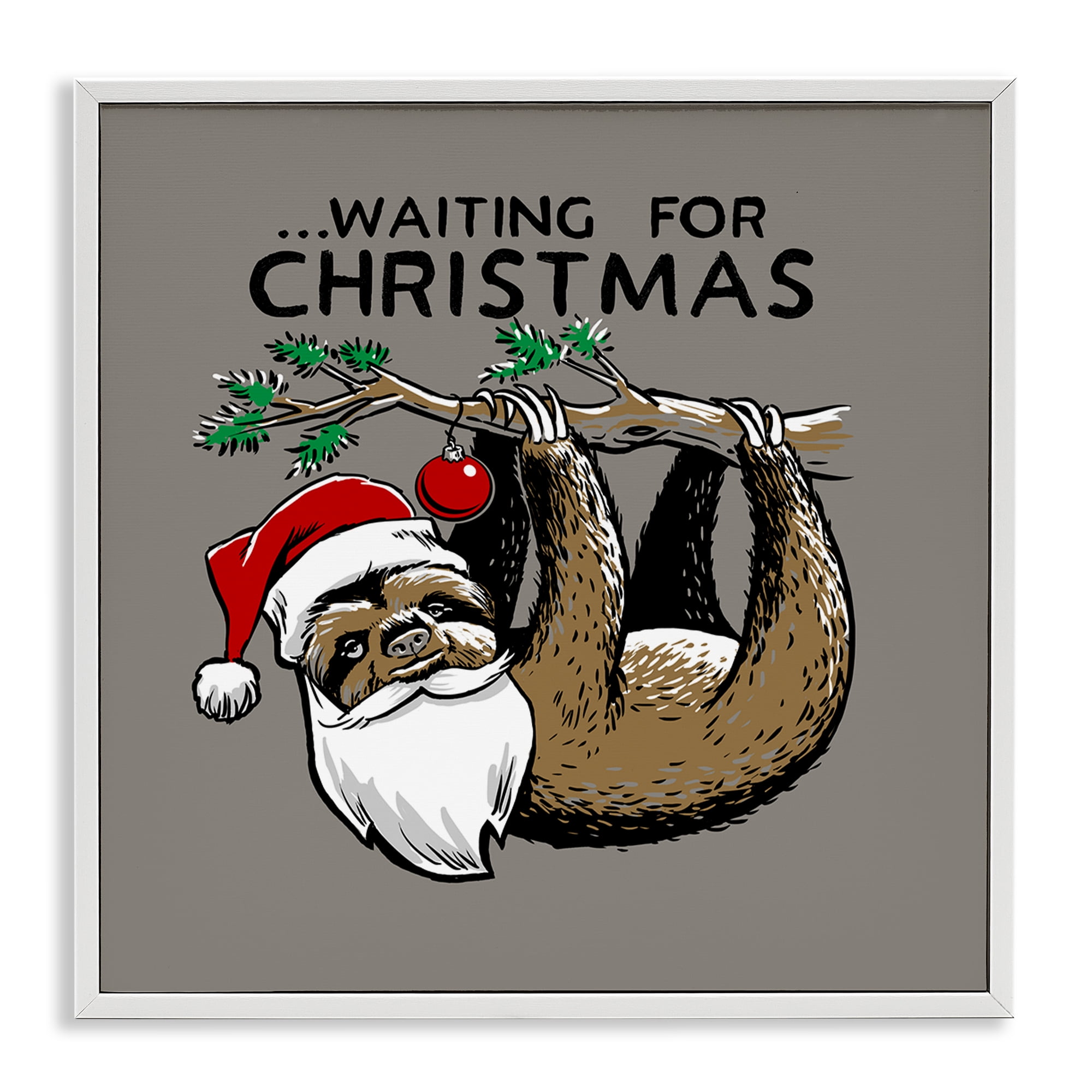 Stupell Industries Santa Christmas Sloth Holiday Painting White Framed Art Prints Wall Art, 24 x 24