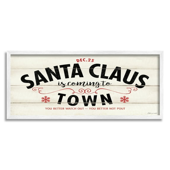 Stupell Industries Santa Claus Coming To Town Rustic Holiday Painting White Framed Art Print Wall Art