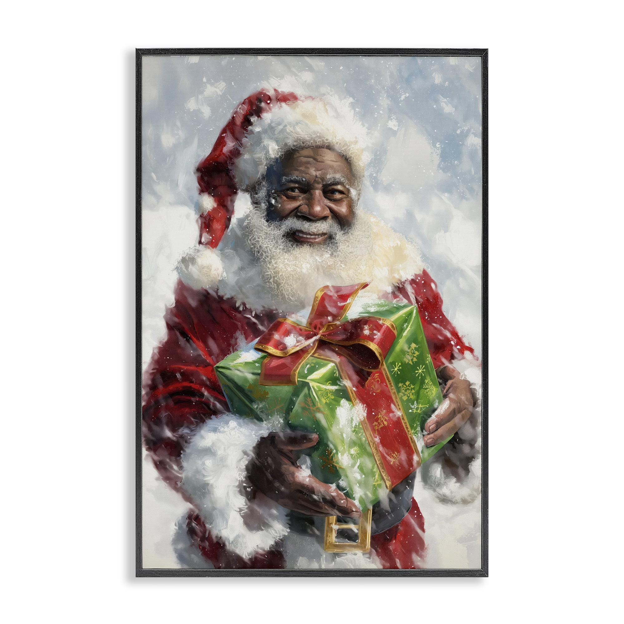 Stupell Industries Santa Claus & Gift Holiday Painting Black Framed Art Print Wall Art, 20 x 30