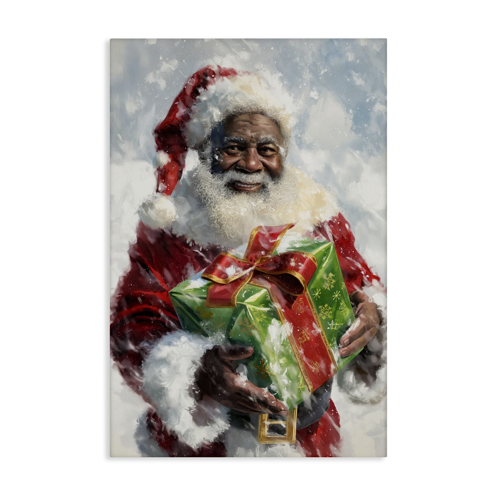 Stupell Industries Santa Claus & Gift Holiday Painting Gallery Wrapped Canvas Art Print Wall Art, 30 x 45