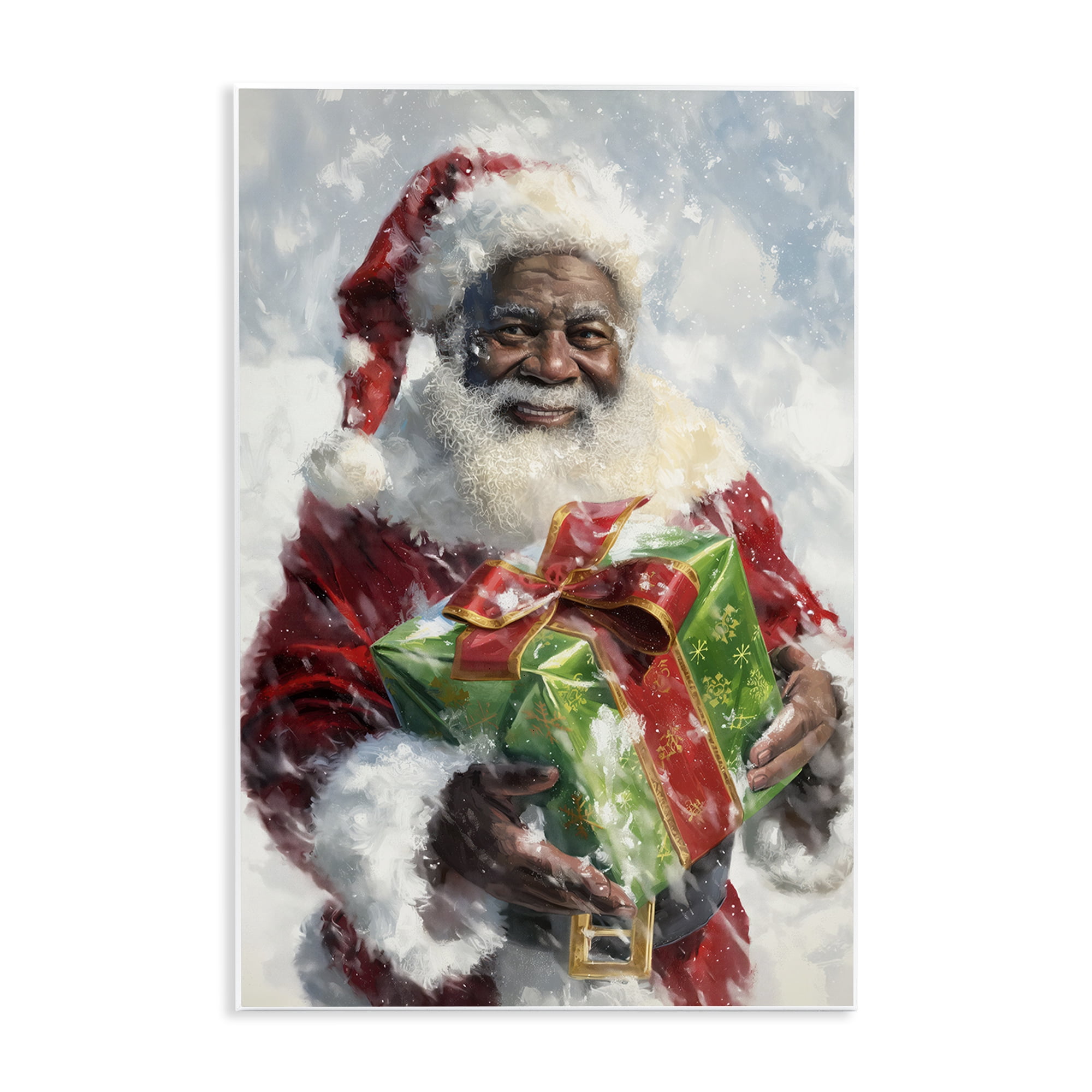 Stupell Industries Santa Claus & Gift Holiday Painting Unframed Art Print Wall Art, 13 x 19