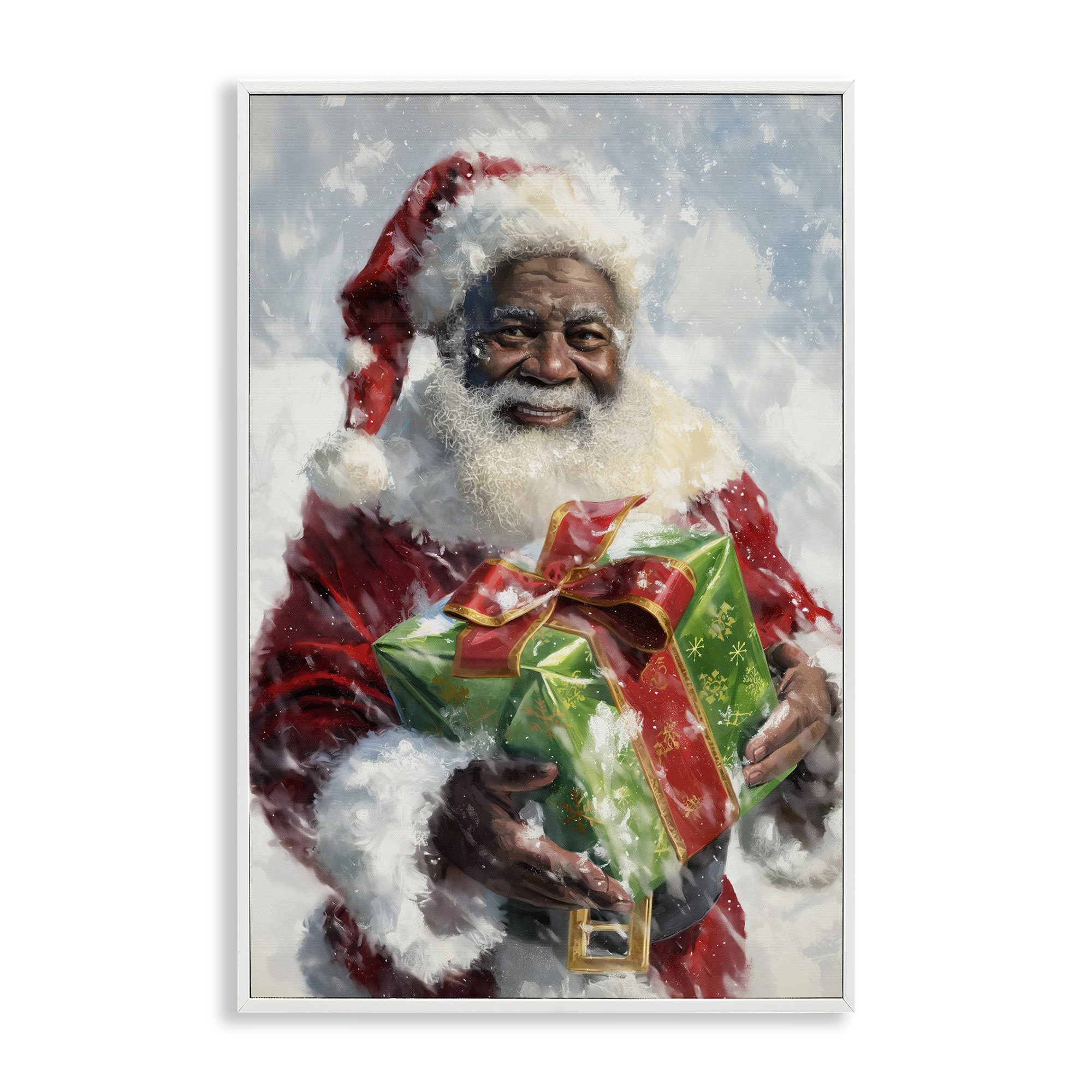 Stupell Industries Santa Claus & Gift Holiday Painting White Framed Art Print Wall Art, 16 x 24