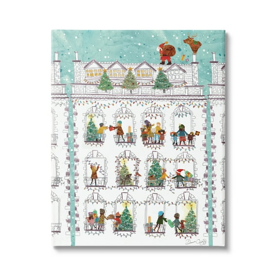 Stupell Industries Santa Claus Gifts City Rooftop Holiday Painting Gallery Wrapped Canvas Print Wall Art