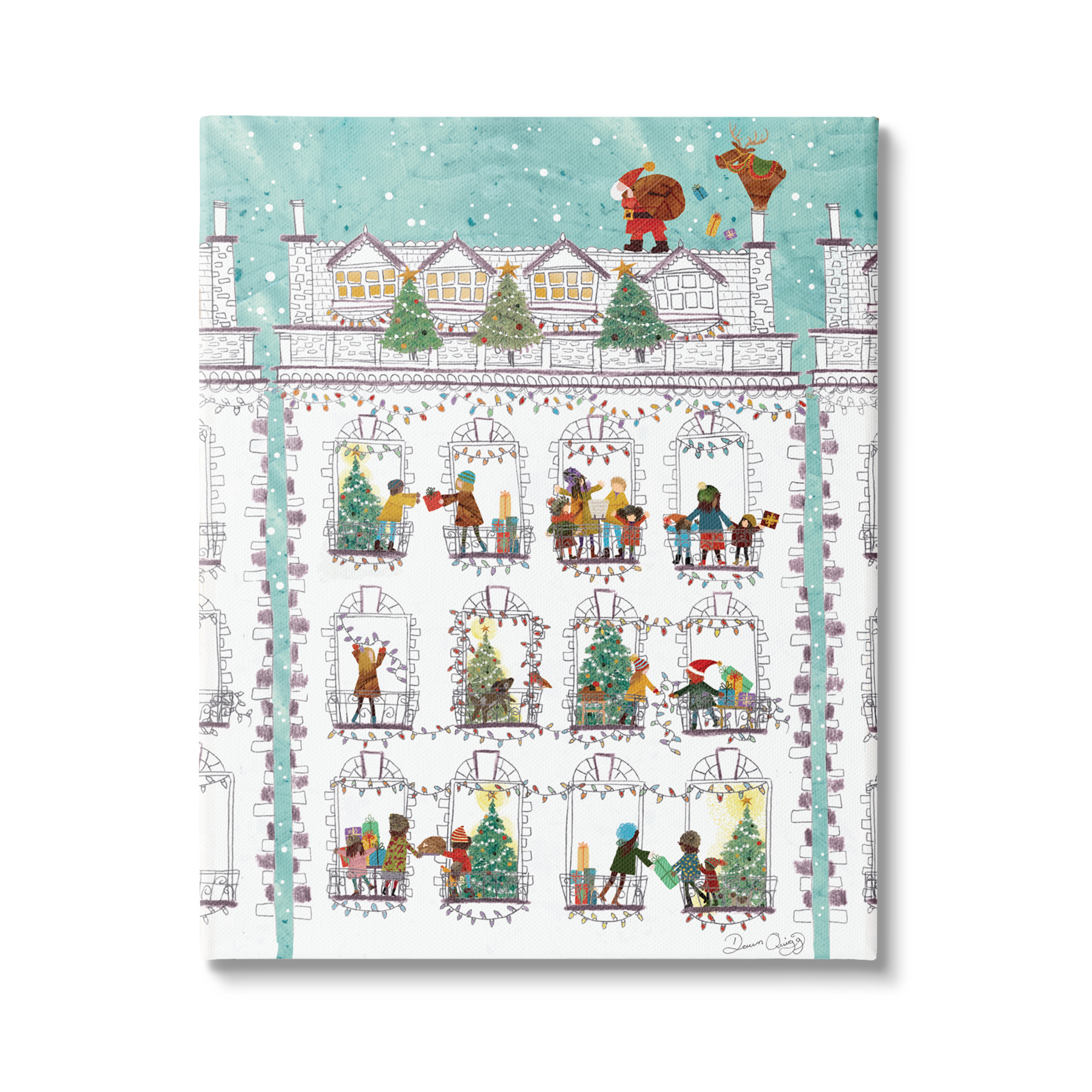 Stupell Industries Santa Claus Gifts City Rooftop Holiday Painting Gallery Wrapped Canvas Print Wall Art