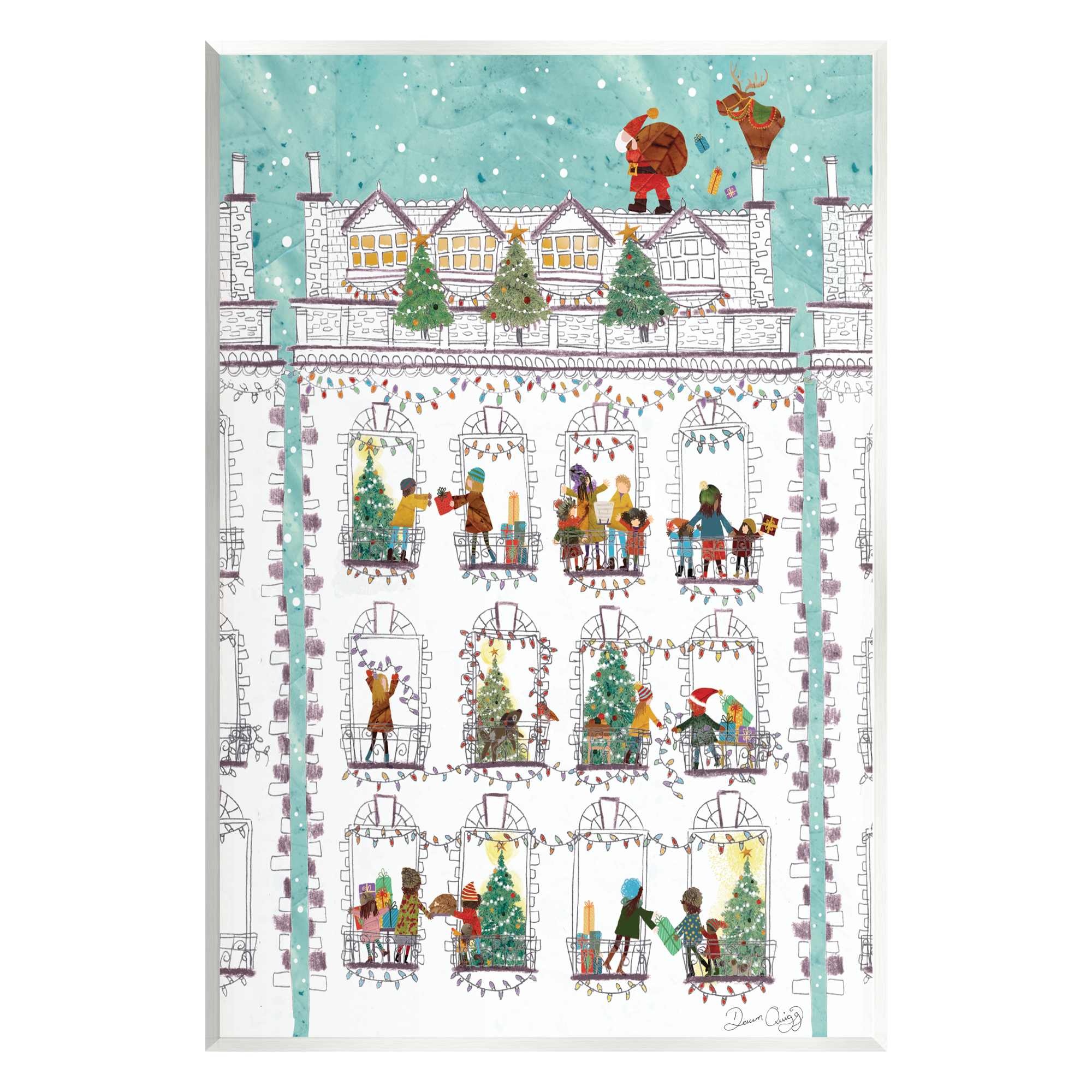 Stupell Industries Santa Claus Gifts City Rooftop Holiday Painting Unframed Art Print Wall Art