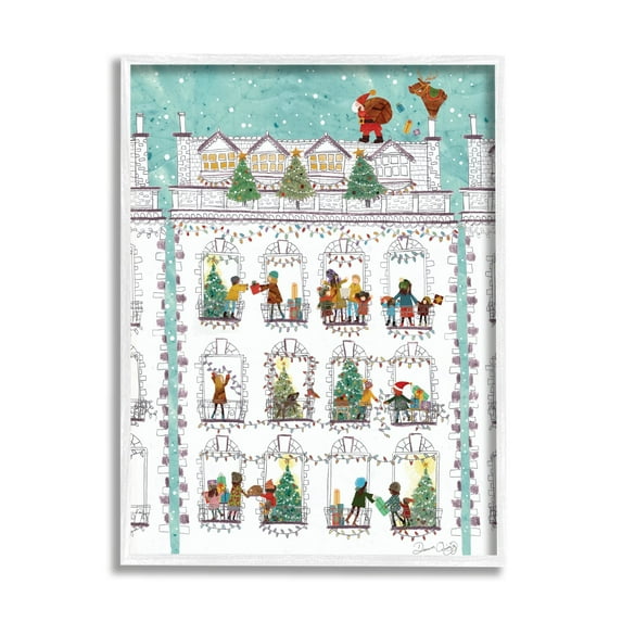 Stupell Industries Santa Claus Gifts City Rooftop Holiday Painting White Framed Art Print Wall Art