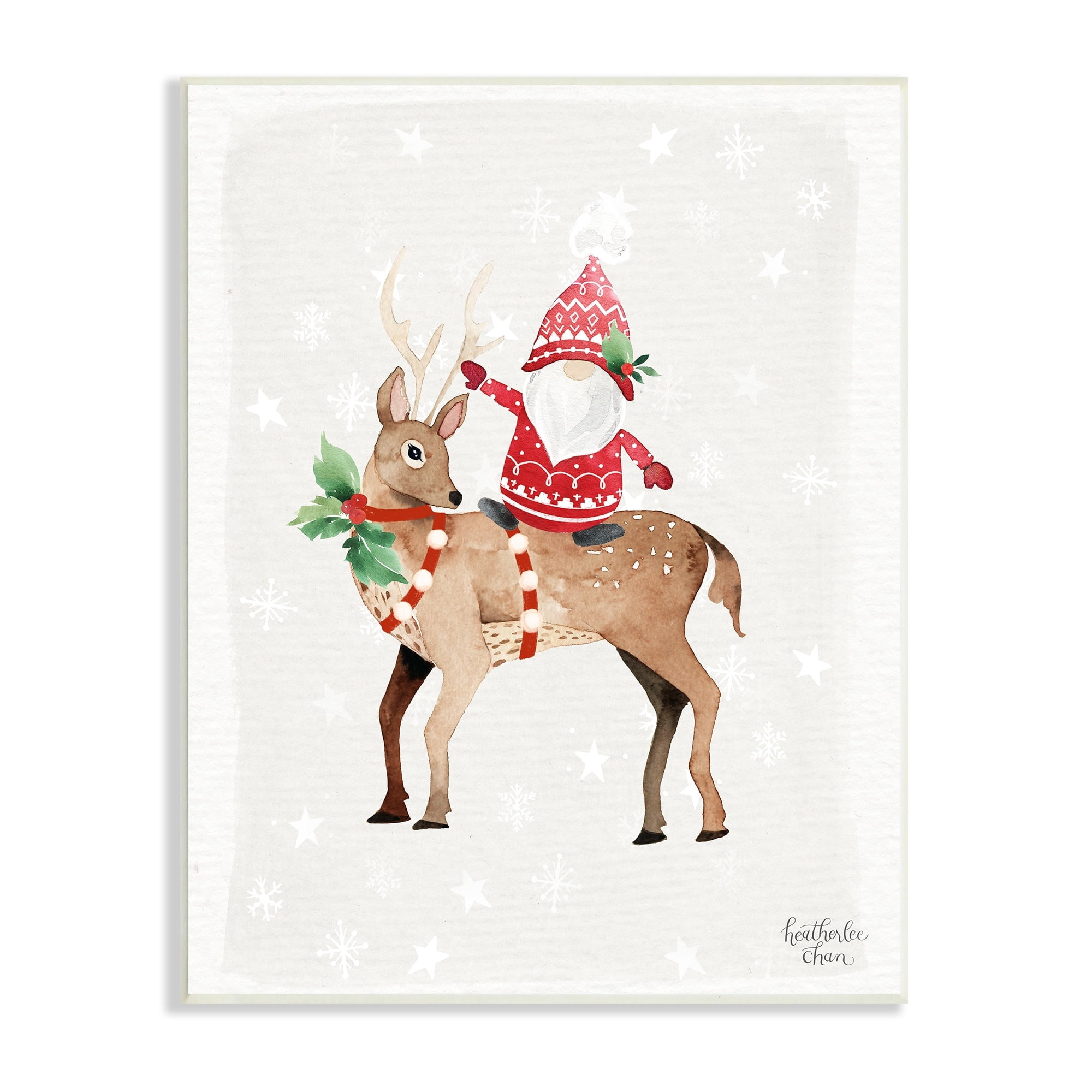 Stupell Industries Santa Claus Gnome Reindeer Holiday Patterned Stars Painting Unframed Art Print Wall Art, Design by Heatherlee Chan