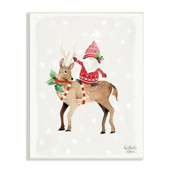 Stupell Industries Santa Claus Gnome Reindeer Holiday Patterned Stars Painting Unframed Art Print Wall Art, Design by Heatherlee Chan