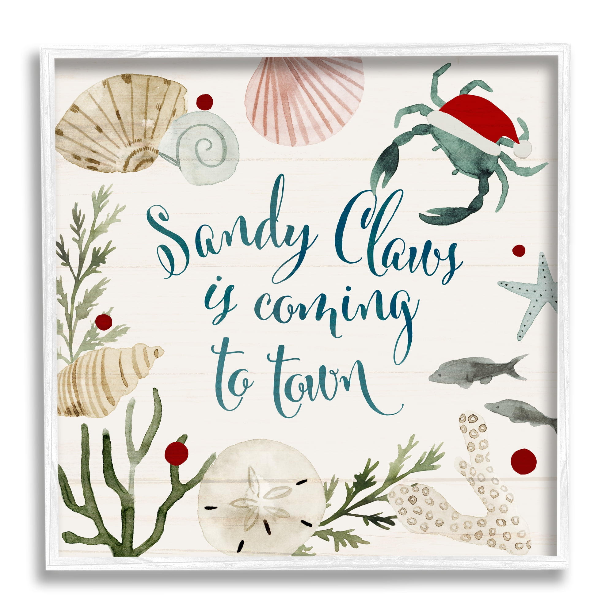 Santa Claus Nautical Beach Holiday Canvas Print with White Frame