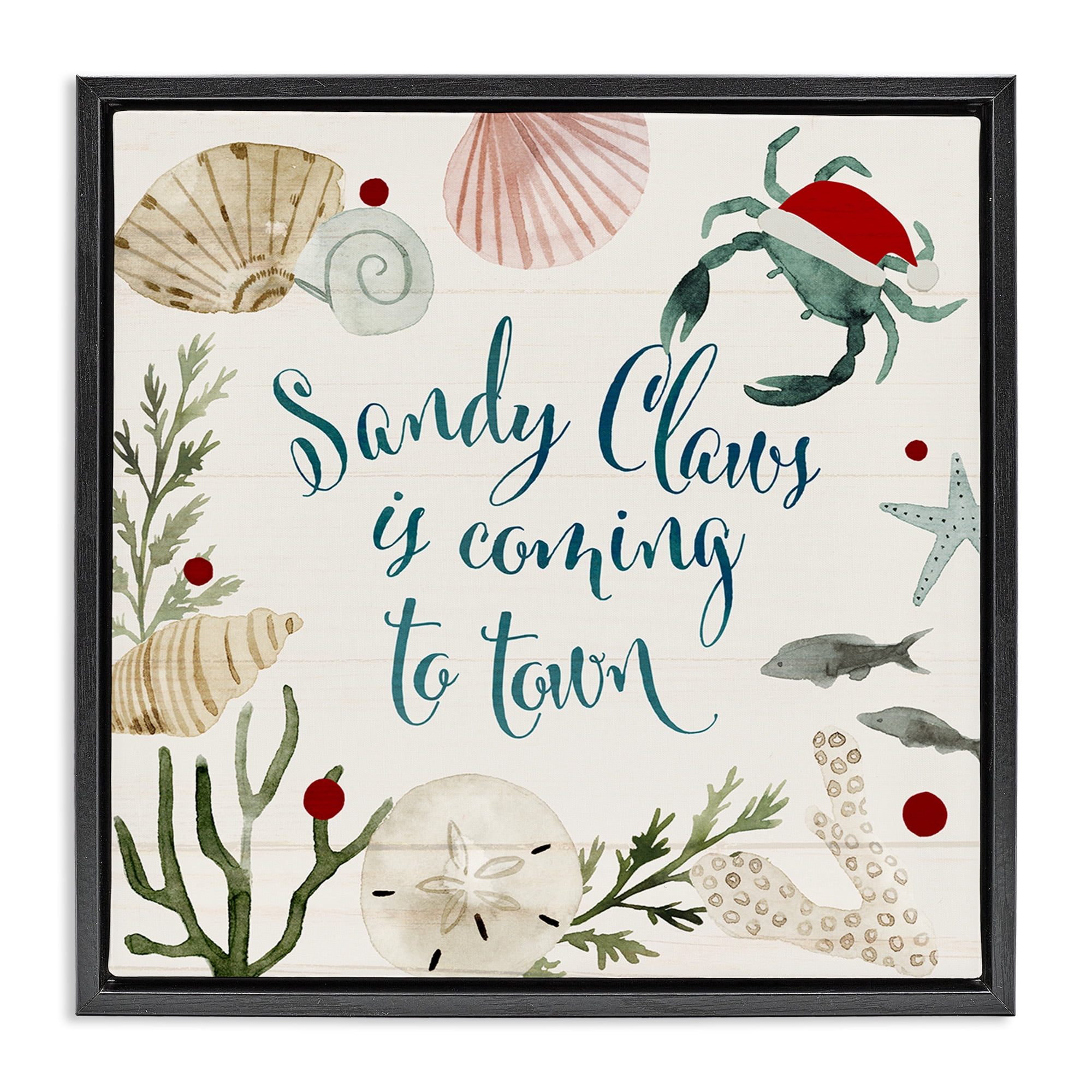 Stupell Industries Santa Claus Nautical Holiday Pun Holiday Painting Black Floater Framed Canvas Art Print Wall Art, 18 x 18