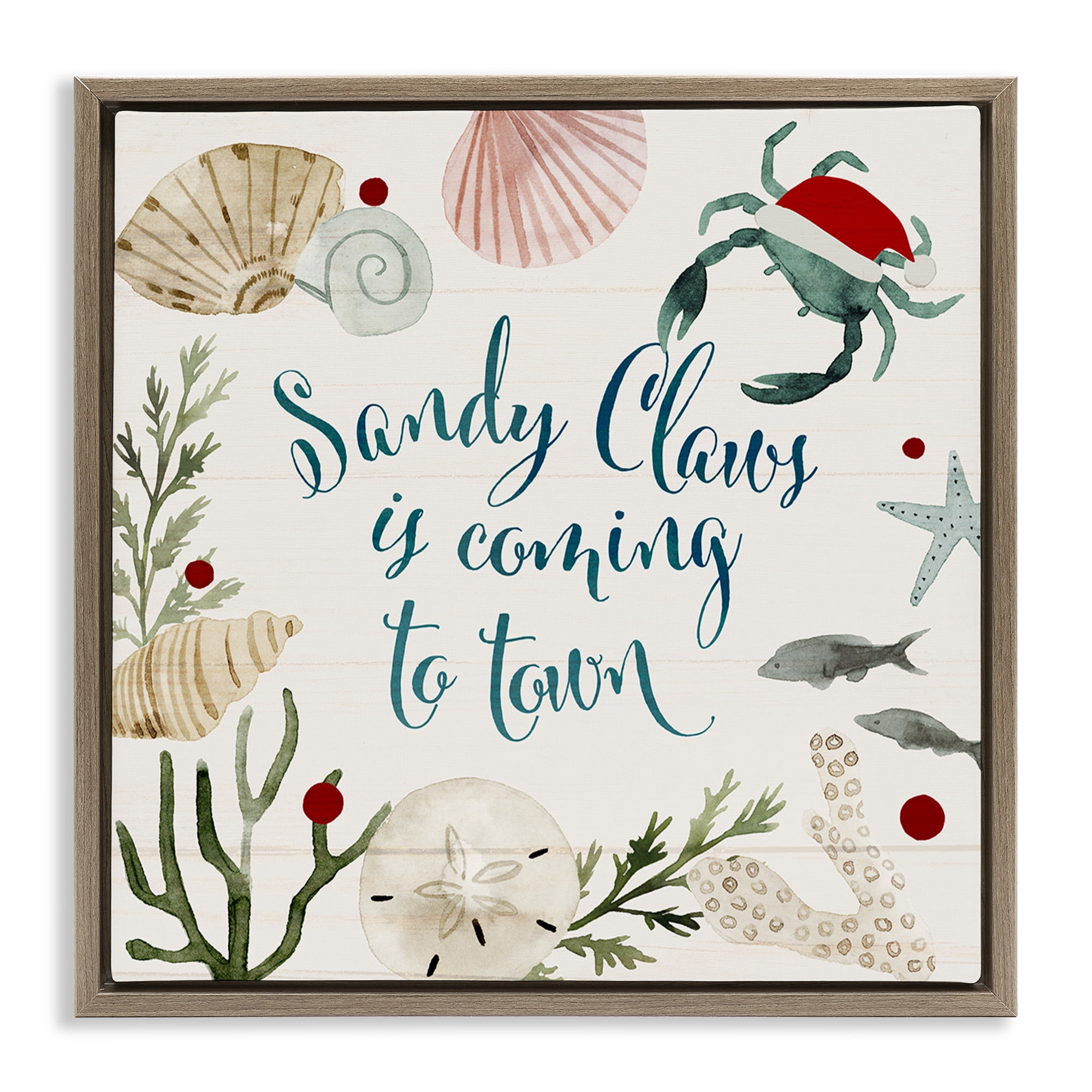 Stupell Industries Santa Claus Nautical Holiday Pun Holiday Painting Brown Floater Framed Canvas Art Print Wall Art, 25 x 25