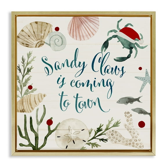 Stupell Industries Santa Claus Nautical Holiday Pun Holiday Painting Gold Floater Framed Canvas Art Print Wall Art, 18 x 18