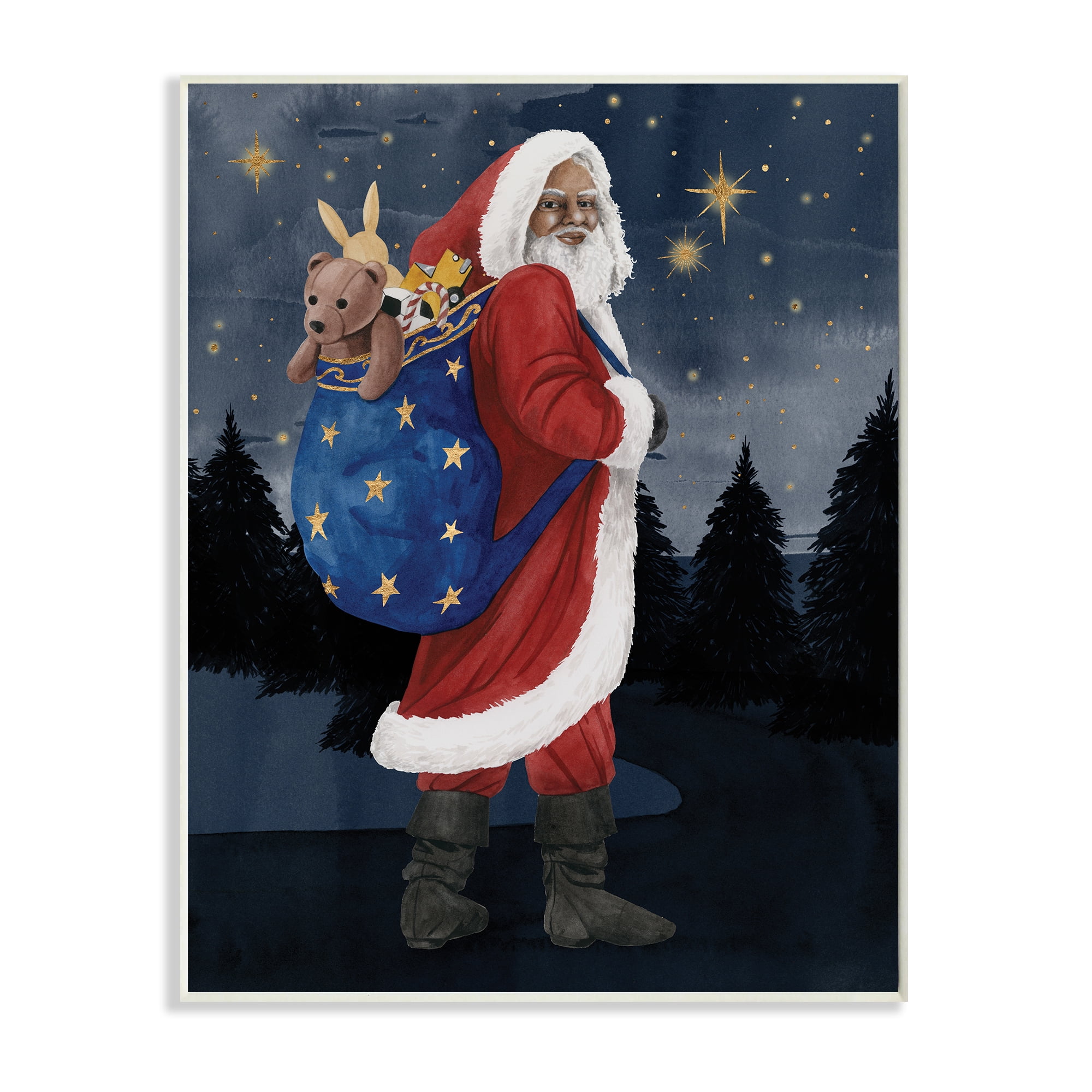 Stupell Industries Santa Claus Sack of Toys Under Night Sky Holiday Painting Gallery Wrapped Canvas Art Print Wall Art, 24 x 30