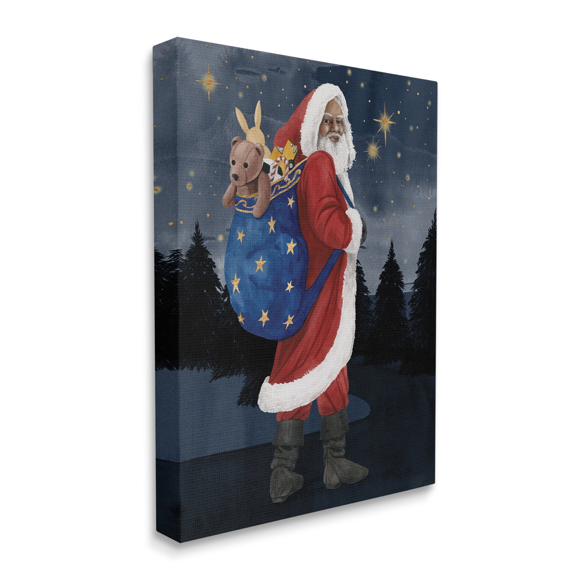 Stupell Industries Santa Claus Sack of Toys Under Night Sky Holiday Painting Gallery Wrapped Canvas Art Print Wall Art, 36 x 48
