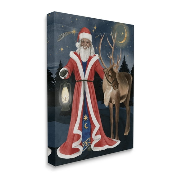Stupell Industries Santa Claus Under Night Sky Winter Lantern Holiday Painting Gallery Wrapped Canvas Art Print Wall Art, 16 x 20