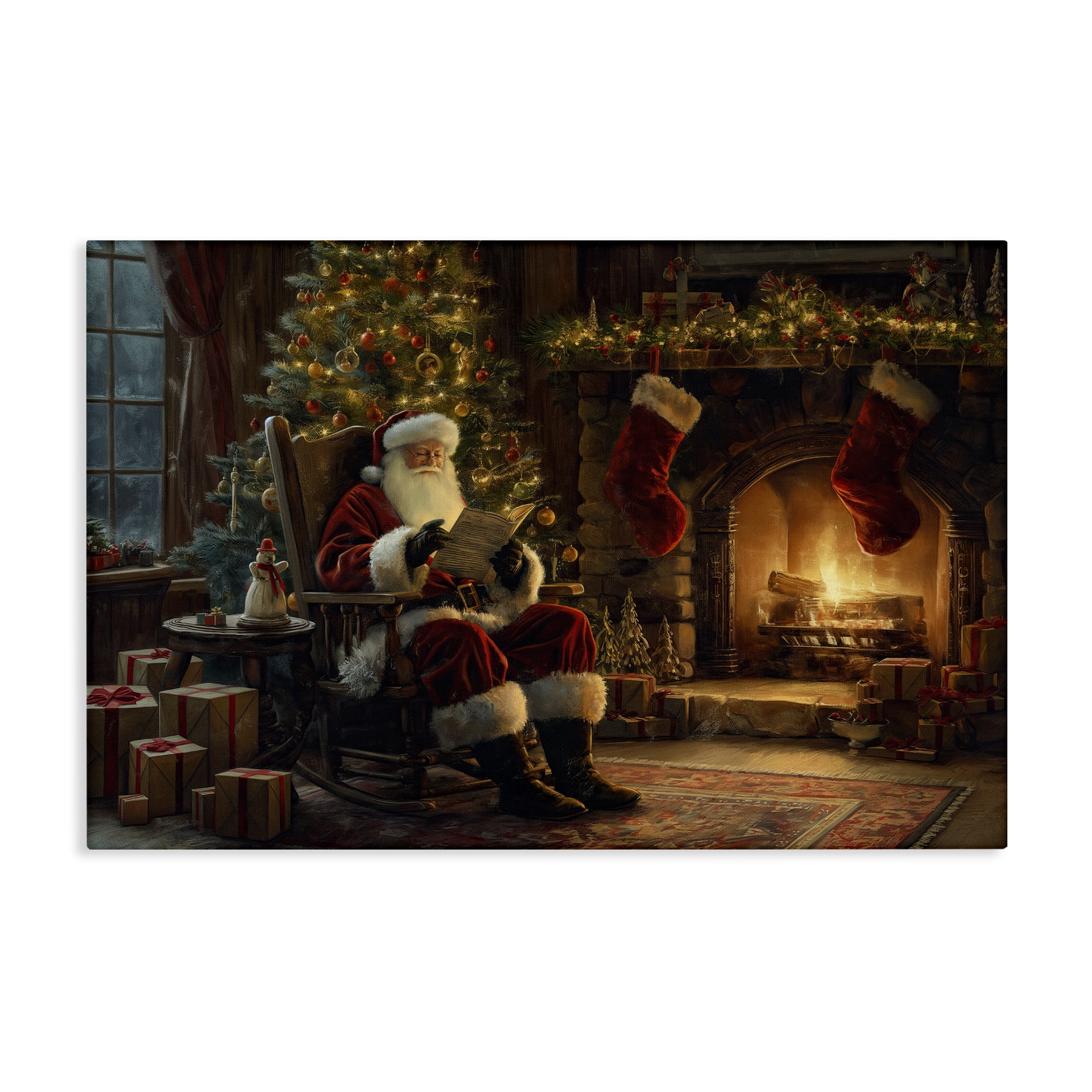 Stupell Industries Santa Claus by Fire Holiday Painting Gallery Wrapped Canvas Art Prints Wall Art, 36 x 24