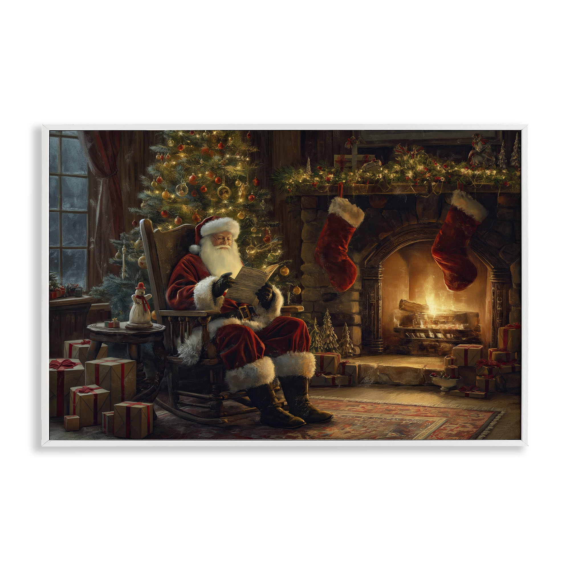 Stupell Industries Santa Claus by Fire Holiday Painting White Framed Art Prints Wall Art, 18 x 12