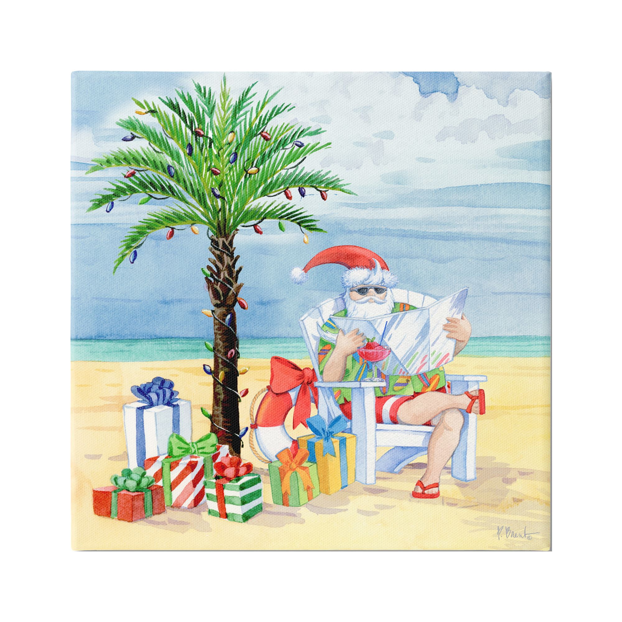 Stupell Industries Santa Claus on Beach Holiday Painting Gallery Wrapped Canvas Print Wall Art, 17 x 17