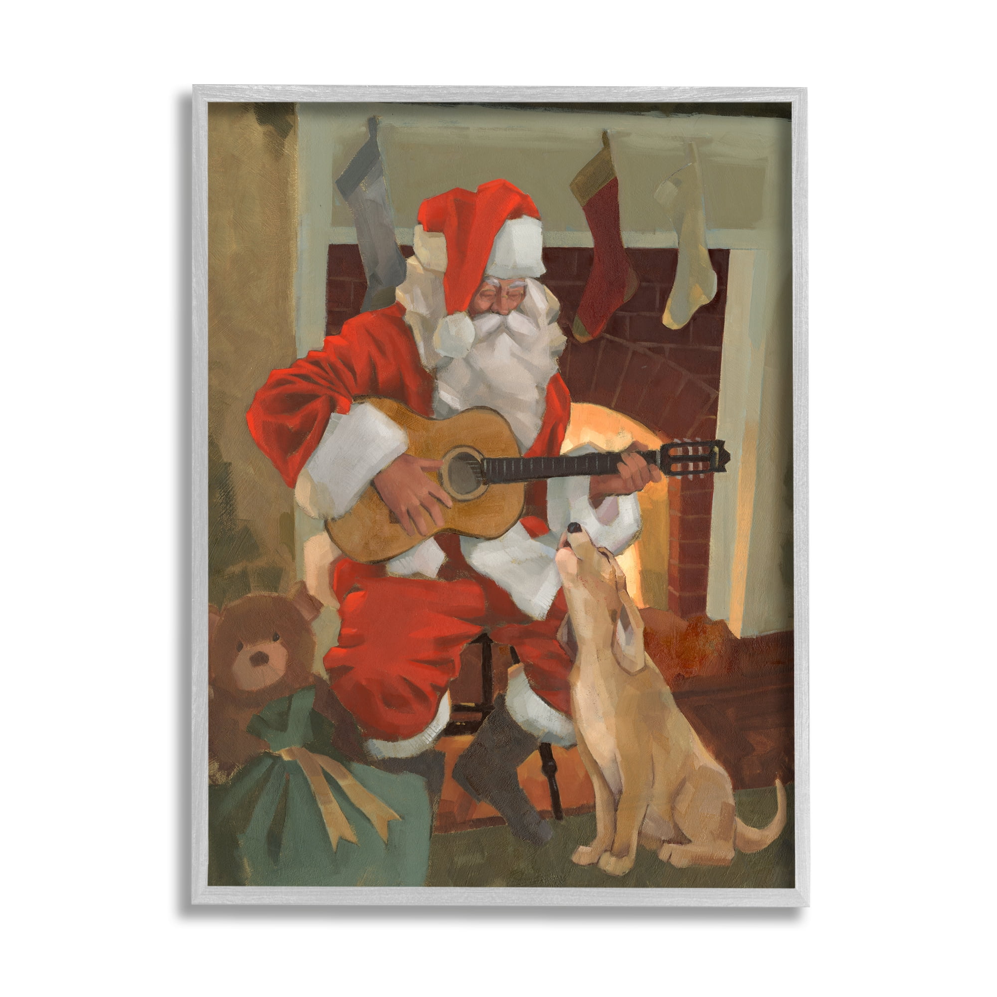 Stupell Industries Santa Clause Playing Guitar Christmas Family Dog Singing, 16 x 20, Design by Jacob Green