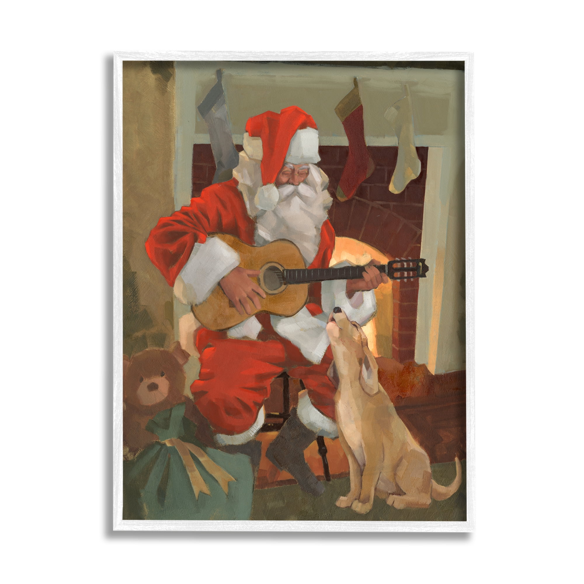 Stupell Industries Santa Clause Playing Guitar Christmas Family Dog Singing, 24 x 30, Design by Jacob Green