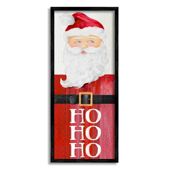 Stupell Industries Santa Clause Rustic Red Suit Charming Christmas Holiday Painting Black Framed Art Print Wall Art, 10 x 24