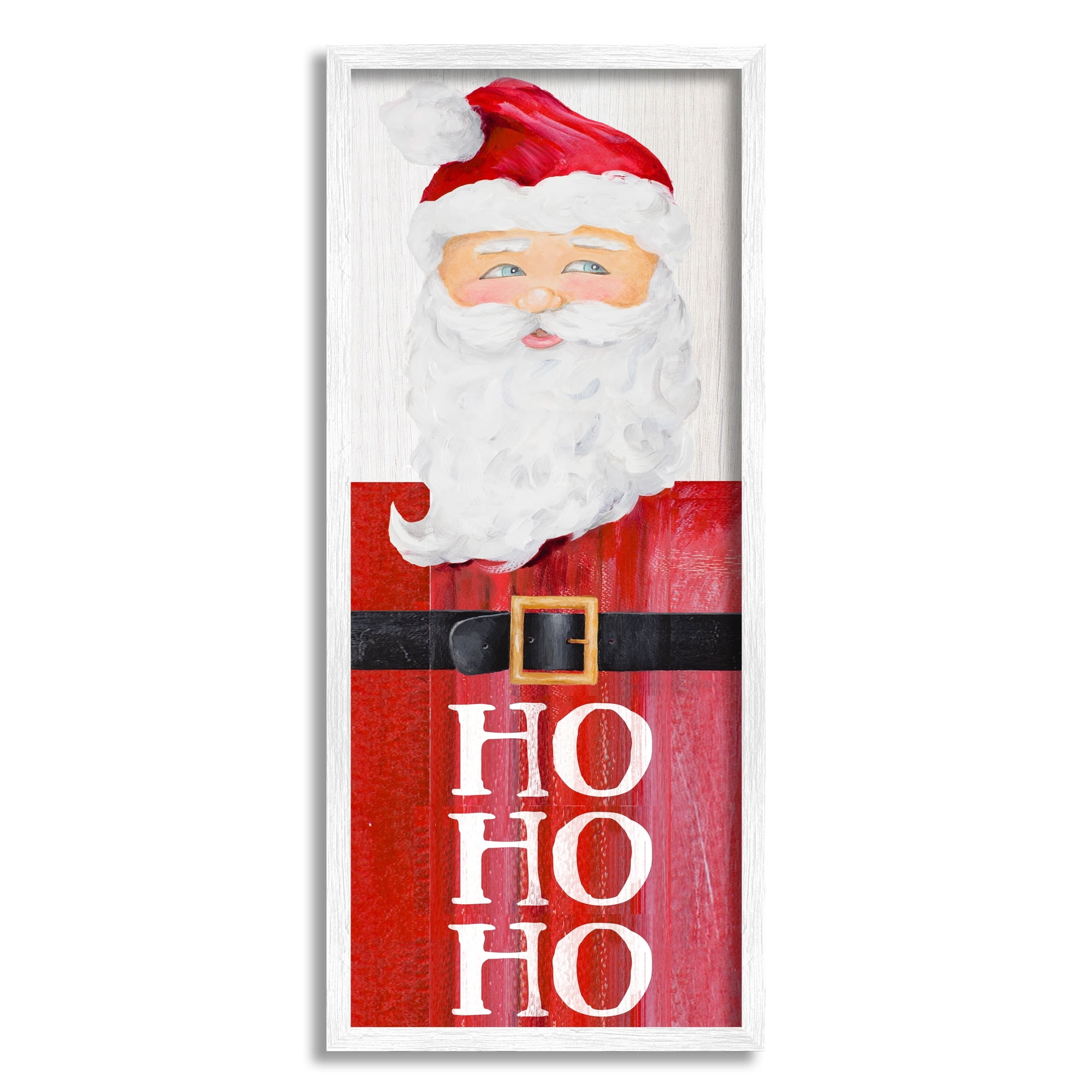 Stupell Industries Santa Clause Rustic Red Suit Charming Christmas Holiday Painting White Framed Art Print Wall Art, 10 x 24