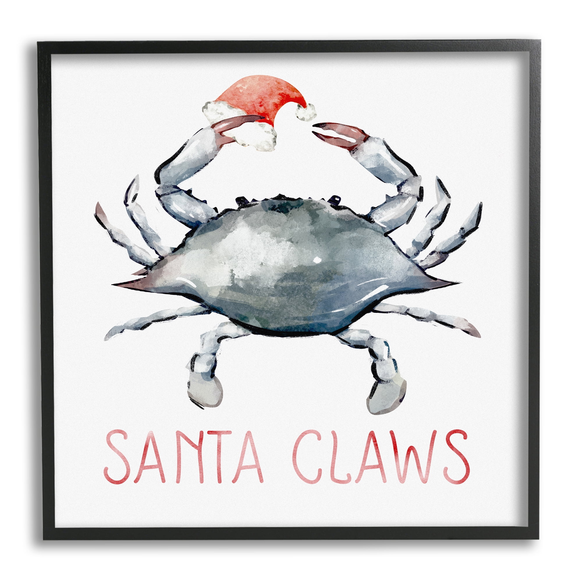 Stupell Industries Santa Claws Holiday Crab Holiday Painting Black Framed Art Print Wall Art