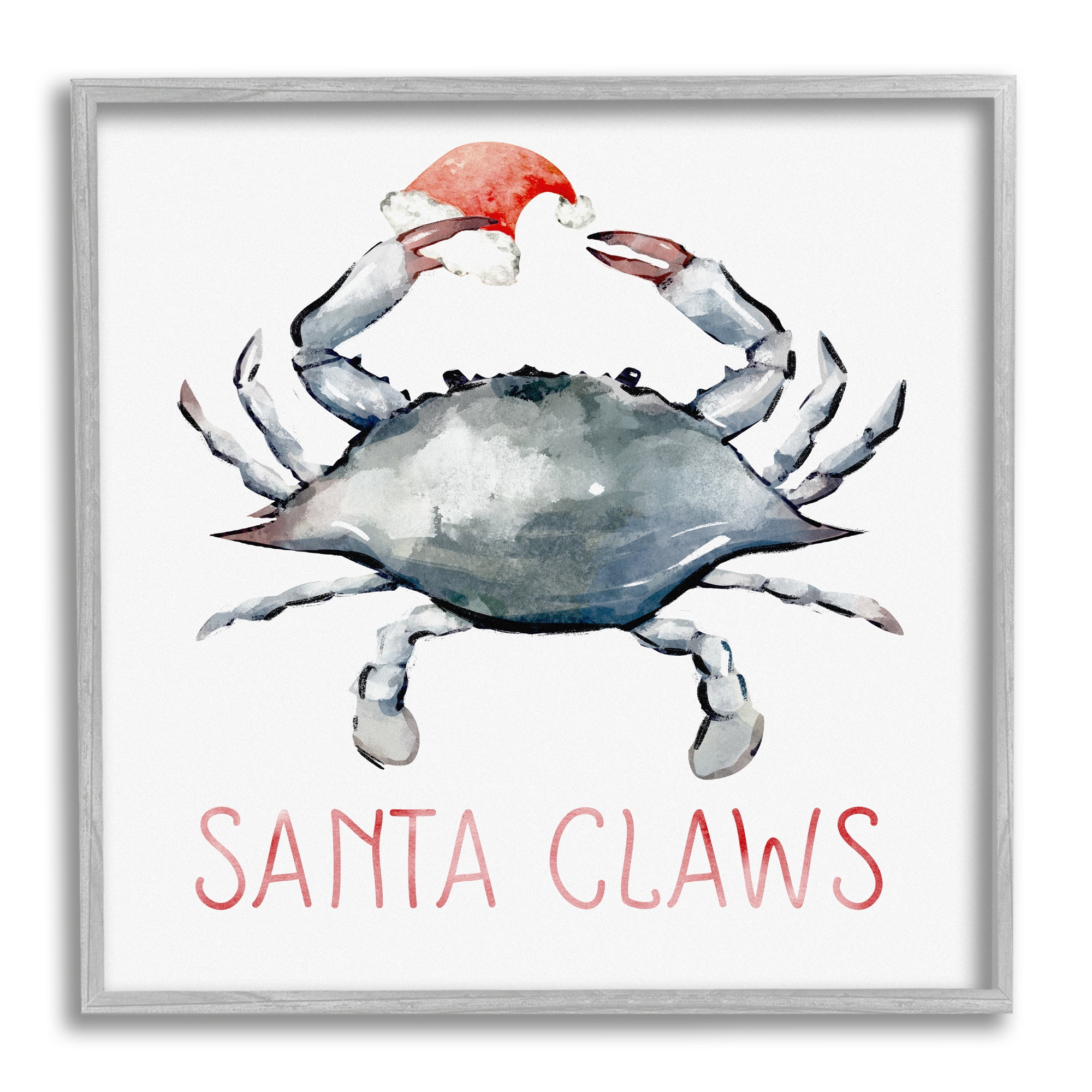 Stupell Industries Santa Claws Holiday Crab Holiday Painting Gray Framed Art Print Wall Art
