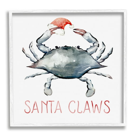 Stupell Industries Santa Claws Holiday Crab Holiday Painting White Framed Art Print Wall Art