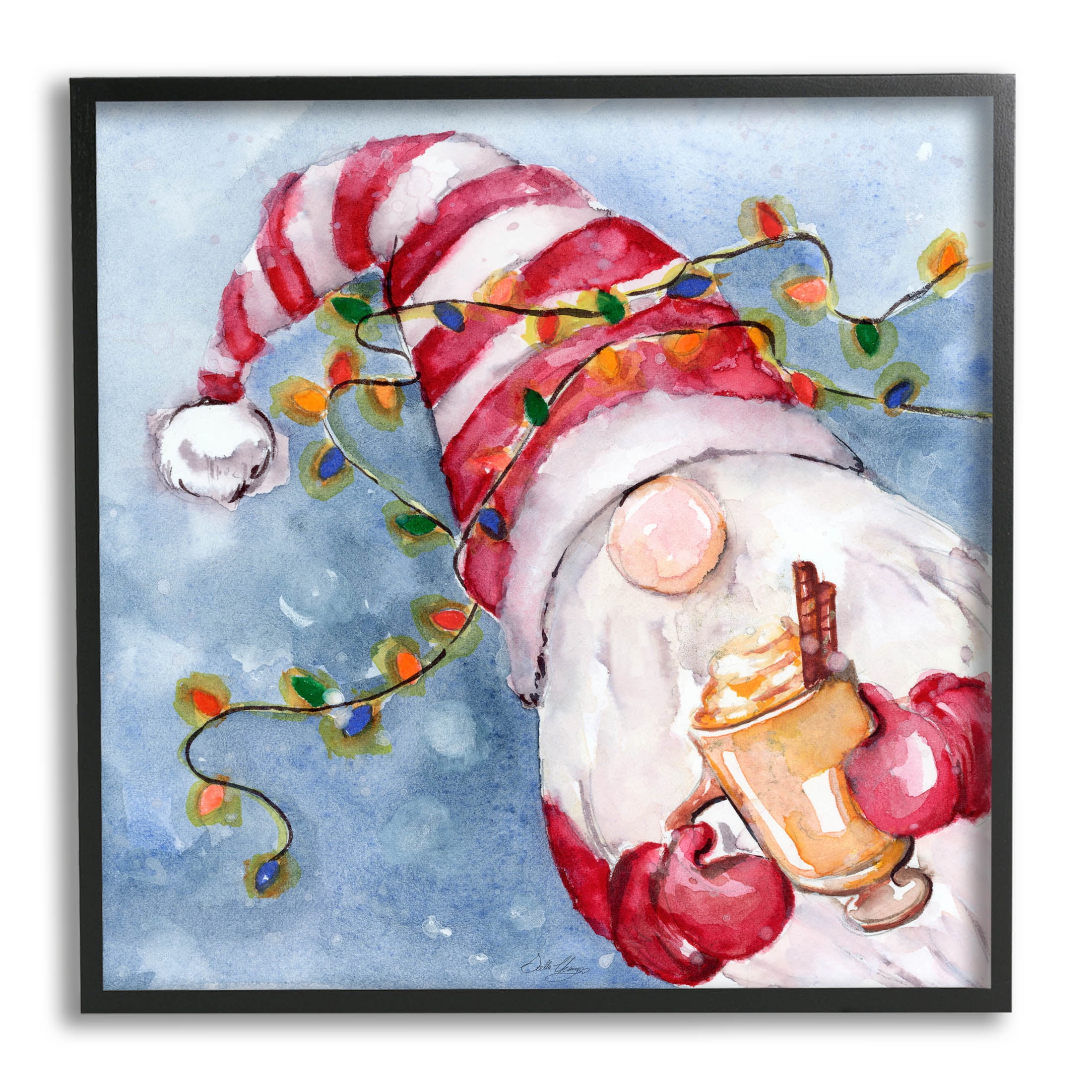 Stupell Industries Santa Gnome Holiday Lights Graphic Art Black Framed Art Print Wall Art, Design by Stella Chang
