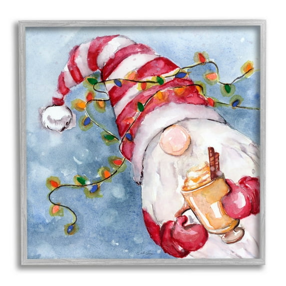 Stupell Industries Santa Gnome Holiday Lights Graphic Art Gray Framed Art Print Wall Art, Design by Stella Chang